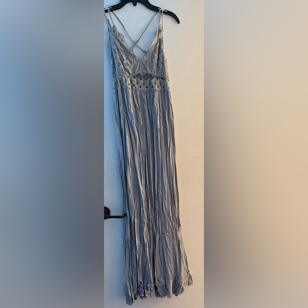 Pink Lily Maxi with Lace Detail Top in Gray